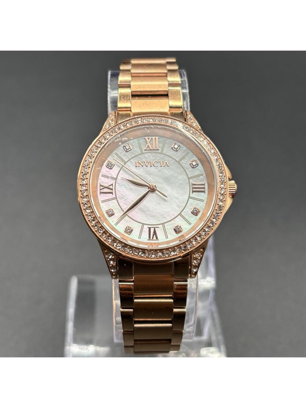 Invicta Angel Lady Mother Of Pearl Watch 34mm Rose Gold-Tone Crystal Accented